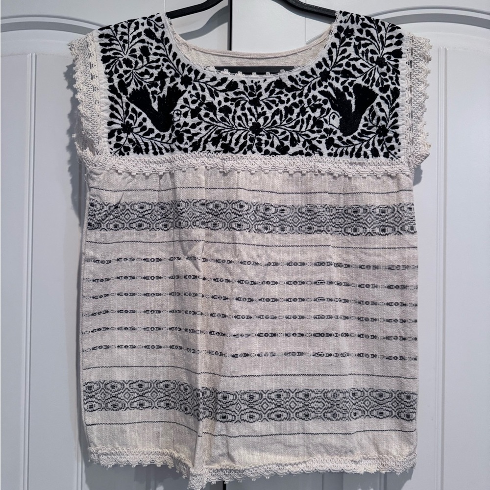 Elegant Embroidered Blouse - Black and Cream